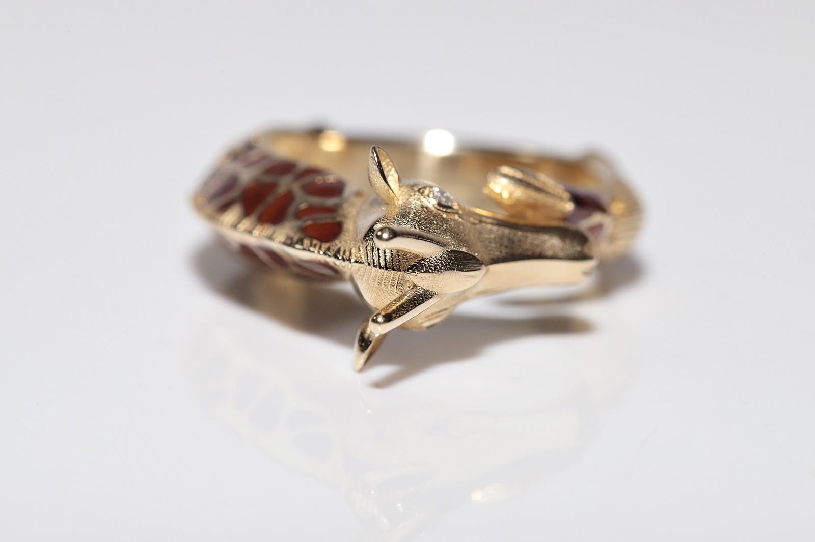 Anello Giraffa decorato con diamanti naturali e smalto, in oro 14k, di nuova fabbricazione in vendita 3