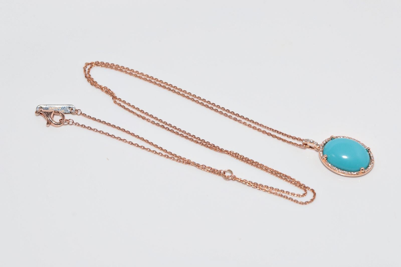 Collier en or 14k New Made avec pendentif en diamant naturel et turquoise de taille ovale en vente 10