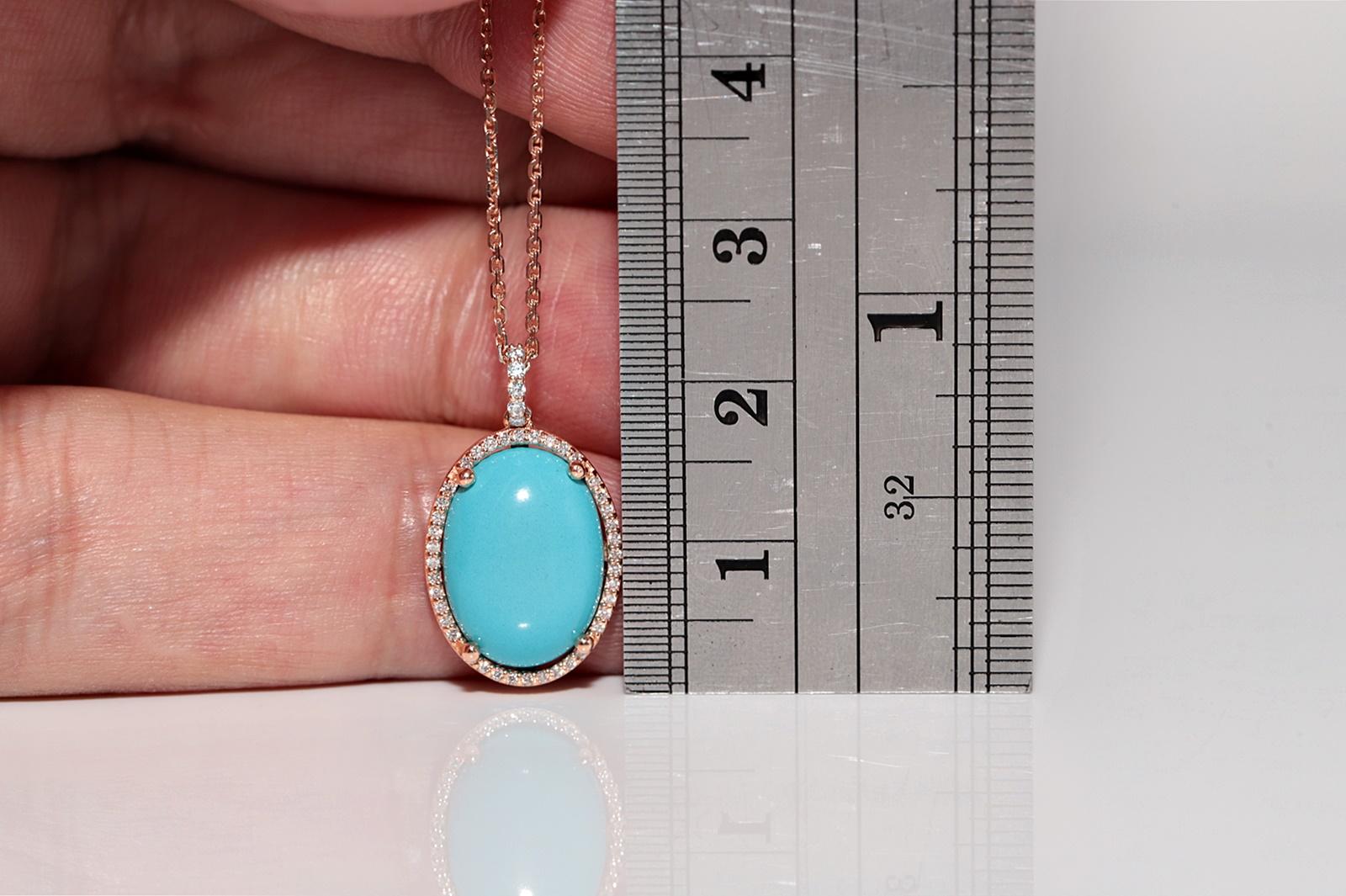 Collier en or 14k New Made avec pendentif en diamant naturel et turquoise de taille ovale en vente 3