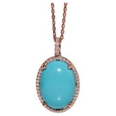 Collier en or 14k New Made avec pendentif en diamant naturel et turquoise de taille ovale