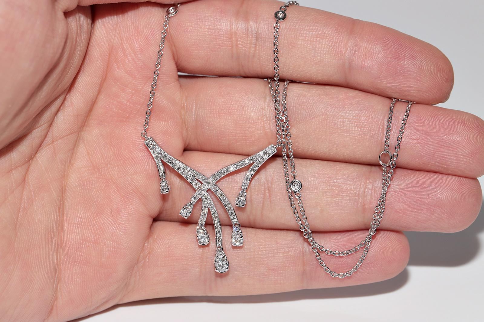 Collana con ciondolo a goccia decorato con diamanti naturali in oro 14k New Made in vendita 6