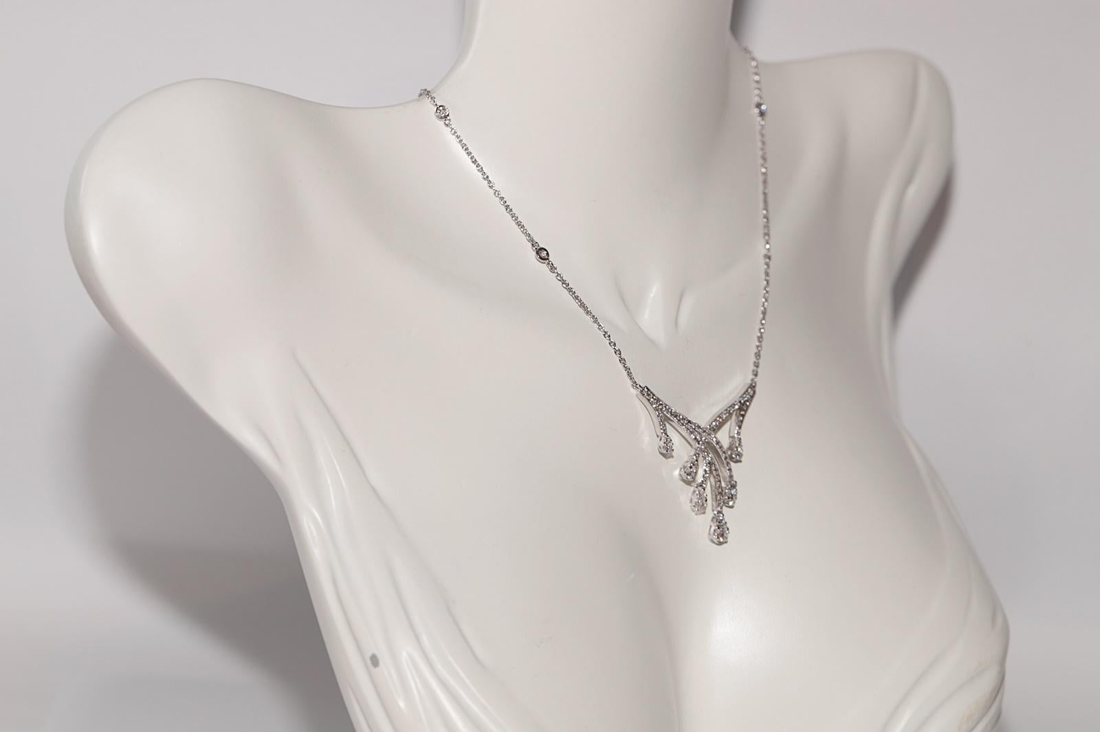 Taglio brillante Collana con ciondolo a goccia decorato con diamanti naturali in oro 14k New Made in vendita