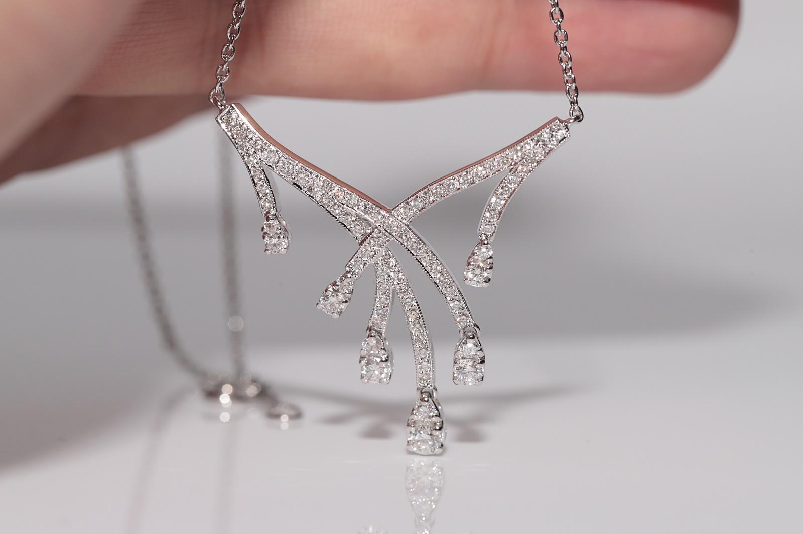 Collana con ciondolo a goccia decorato con diamanti naturali in oro 14k New Made In condizioni buone in vendita a Fatih/İstanbul, 34