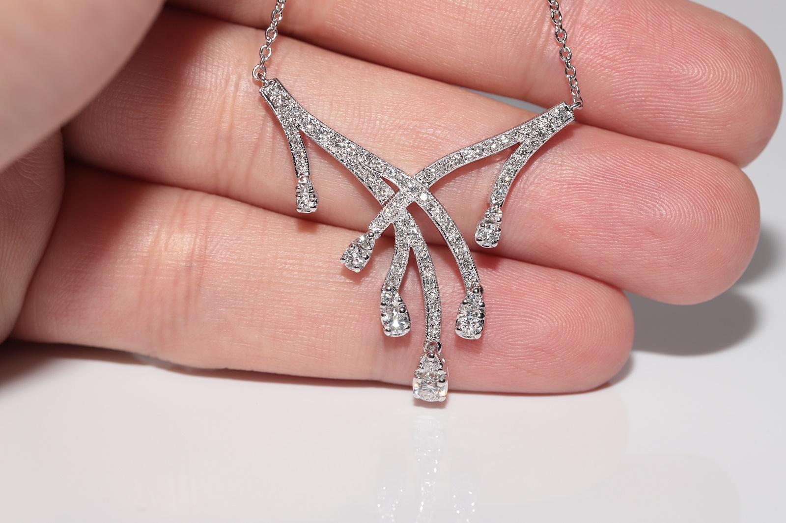 Donna Collana con ciondolo a goccia decorato con diamanti naturali in oro 14k New Made in vendita