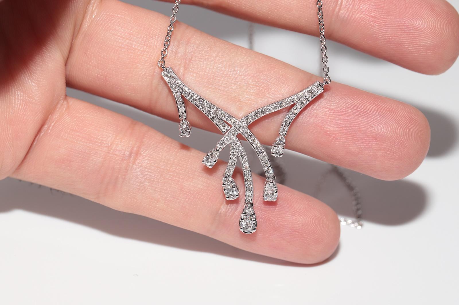 Collana con ciondolo a goccia decorato con diamanti naturali in oro 14k New Made in vendita 3