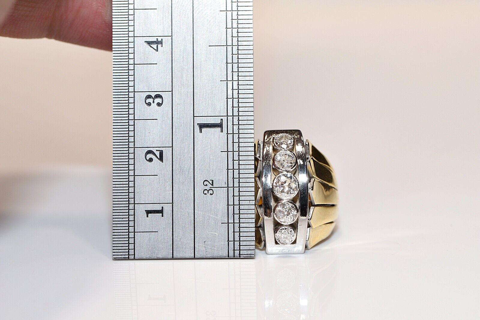 14k Gold New made Natural Diamond Decorated Tank Ring  For Sale 5