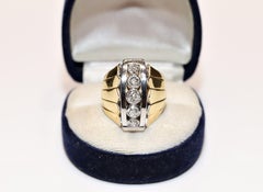 New Made 14k Gold Natural Diamond Decorated Strong Tank Ring