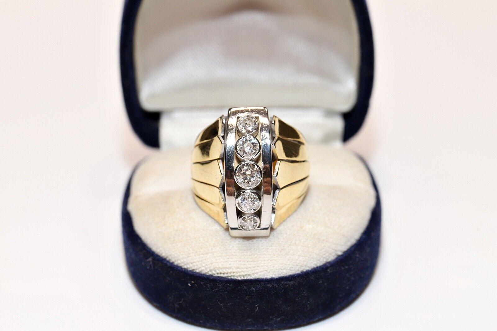 Modern 14k Gold New made Natural Diamond Decorated Tank Ring  For Sale