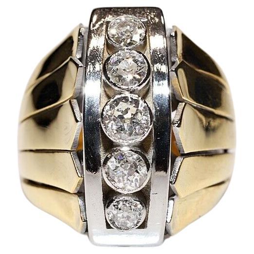 14k Gold New made Natural Diamond Decorated Tank Ring  For Sale