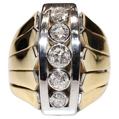 14k Gold Neuer gefertigter natürlicher Diamant-Dekorierter Tank-Ring 