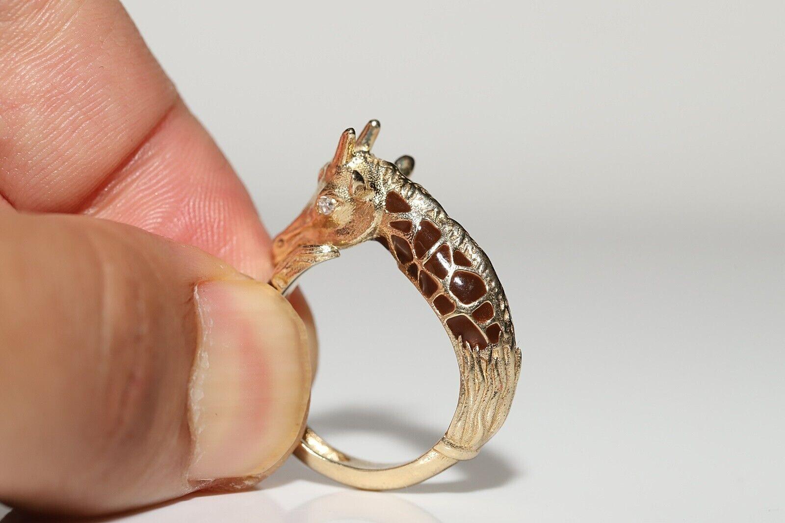 14k Gold New Made  Natural Diamond Enamel Decorated Gıraffe Ring  For Sale 5