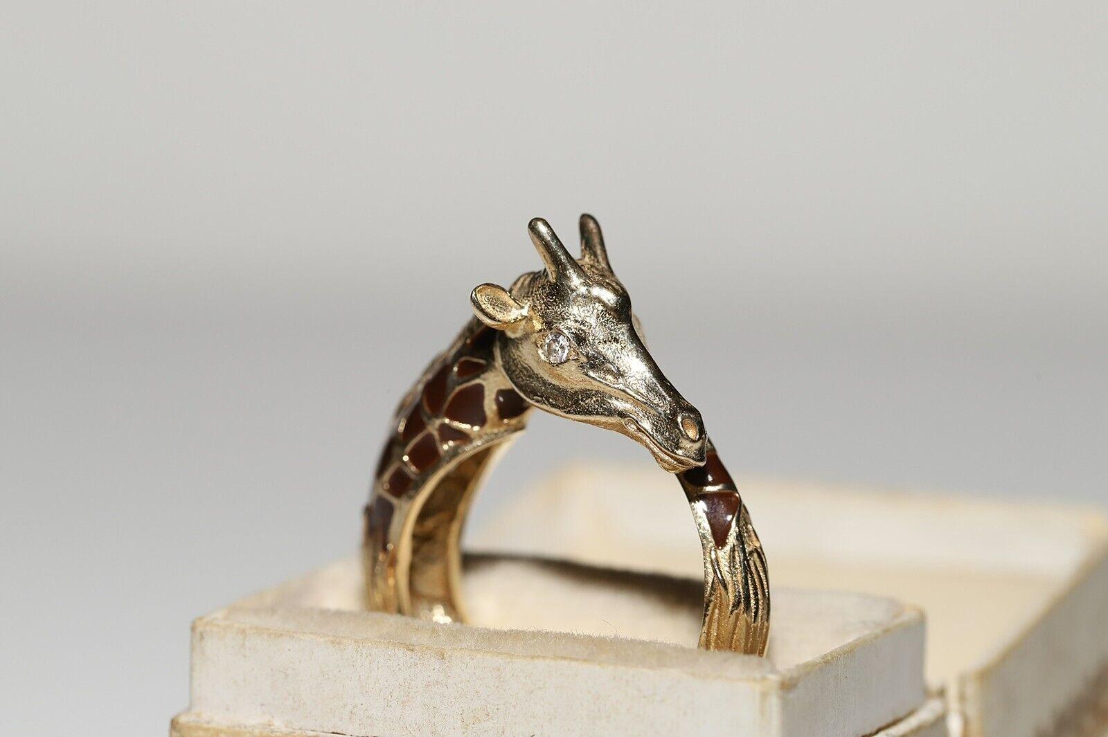 14k Gold New Made  Natural Diamond Enamel Decorated Gıraffe Ring  For Sale 7