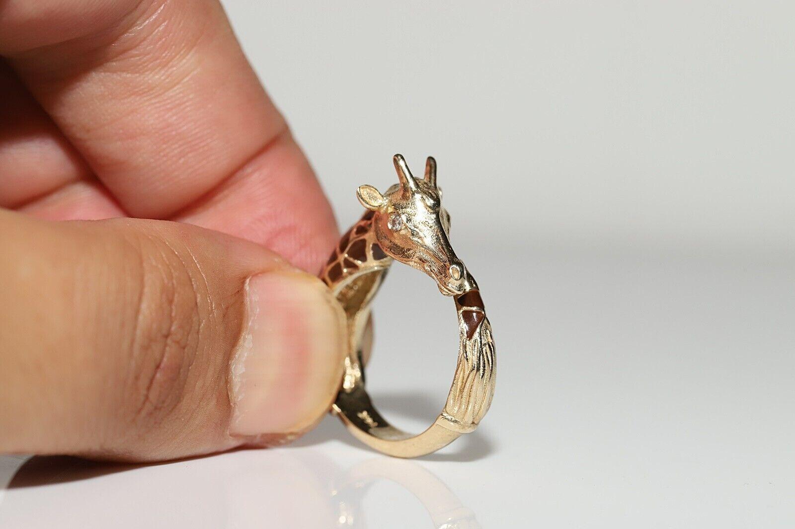 Modern 14k Gold New Made  Natural Diamond Enamel Decorated Gıraffe Ring  For Sale