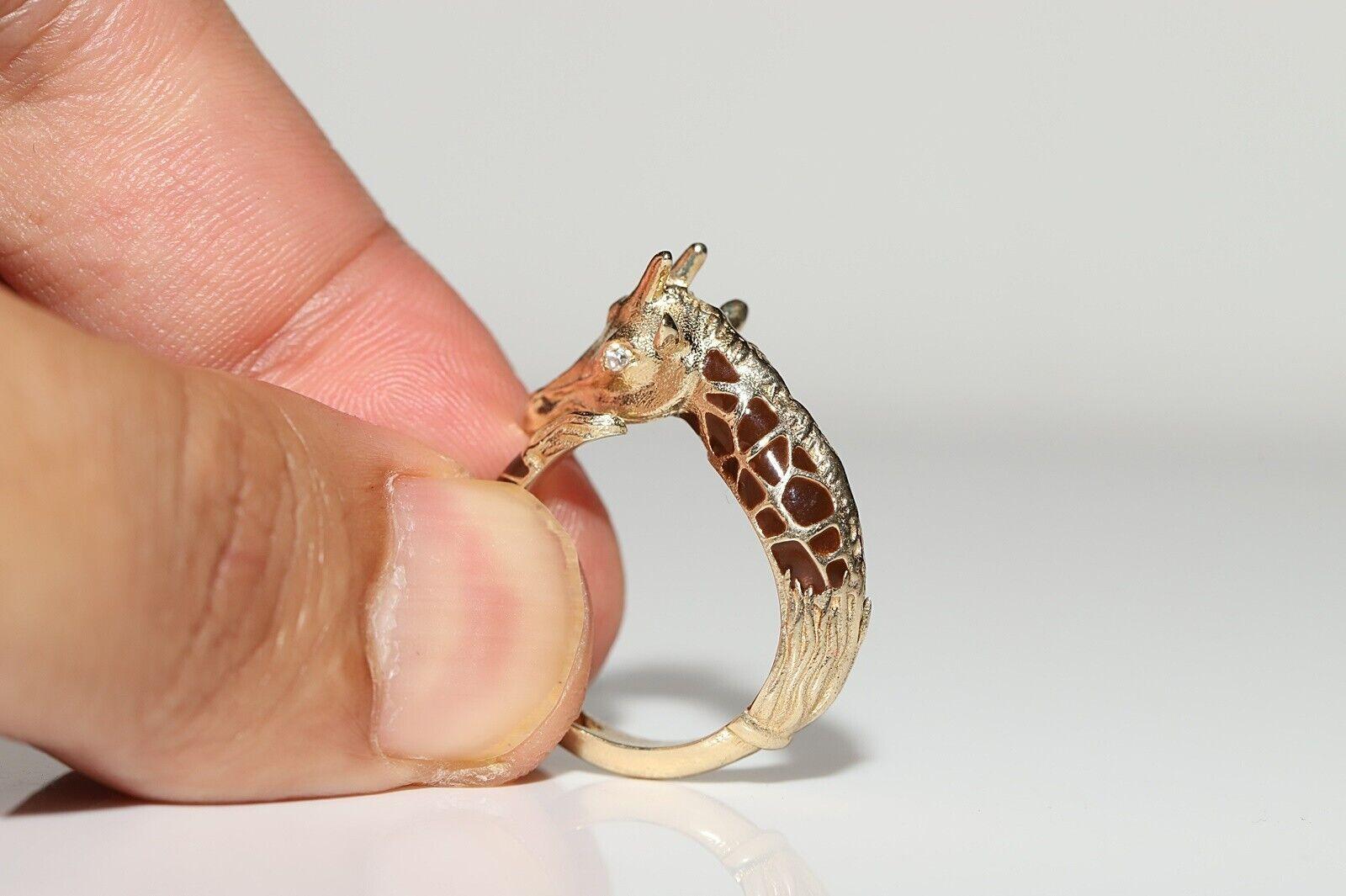 Brilliant Cut 14k Gold New Made  Natural Diamond Enamel Decorated Gıraffe Ring  For Sale