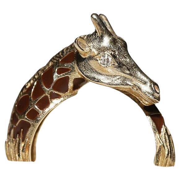 14k Gold New Made  Natural Diamond Enamel Decorated Gıraffe Ring  For Sale