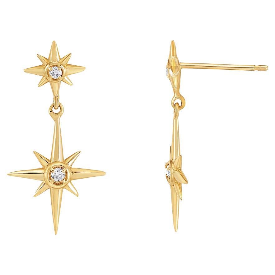 Dower & Hall 14k Gold North Star Diamond Double Earrings For Sale
