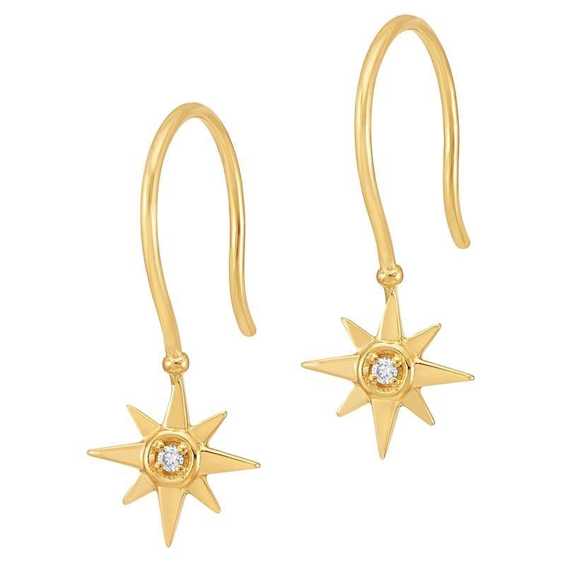 Dower & Hall 14k Gold North Star Diamond Drop Earrings For Sale