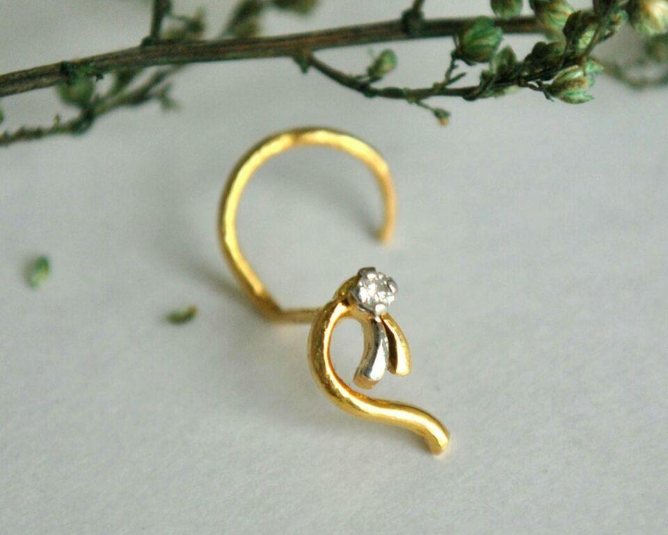 14k Gold Nose Piercing Natural Diamond Body Piercing Jewelry Birthday Gift. For Sale 4