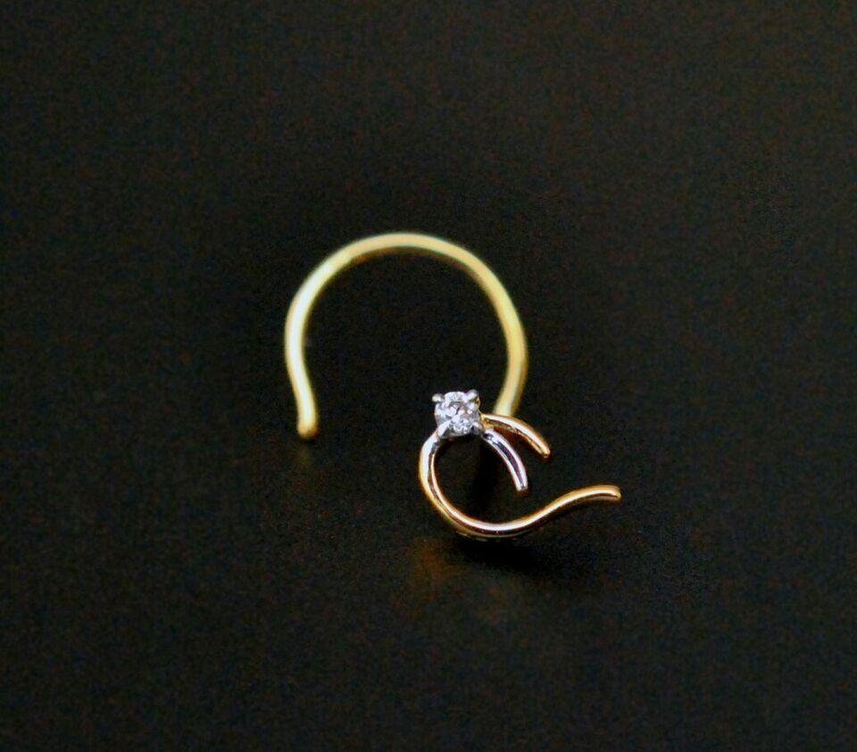 14k Gold Nose Piercing Natural Diamond Body Piercing Jewelry Birthday Gift. For Sale 7