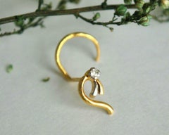 14k Gold Nose Piercing Natural Diamond Body Piercing Jewelry Birthday Gift.
