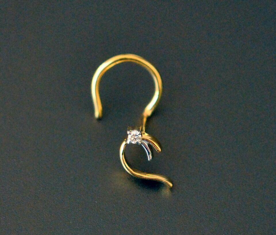 Art Deco 14k Gold Nose Piercing Natural Diamond Body Piercing Jewelry Birthday Gift. For Sale