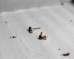 14k Gold Nugget and Pearl Earring Studs by Franny E