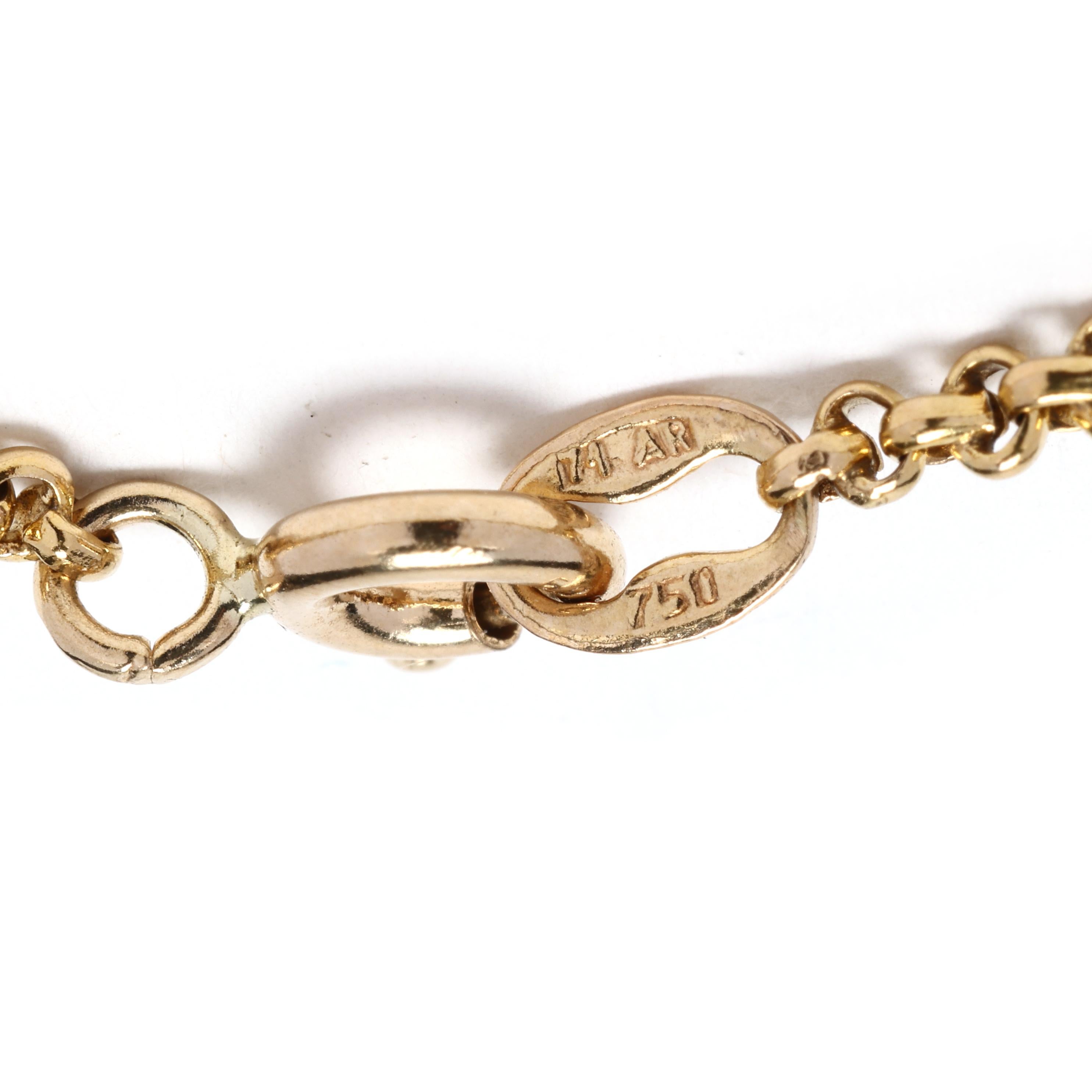 14k Gold Nugget Bracelet, 18k Yellow Gold Chain, Length 7.13 Inches, Stackable In Good Condition For Sale In McLeansville, NC