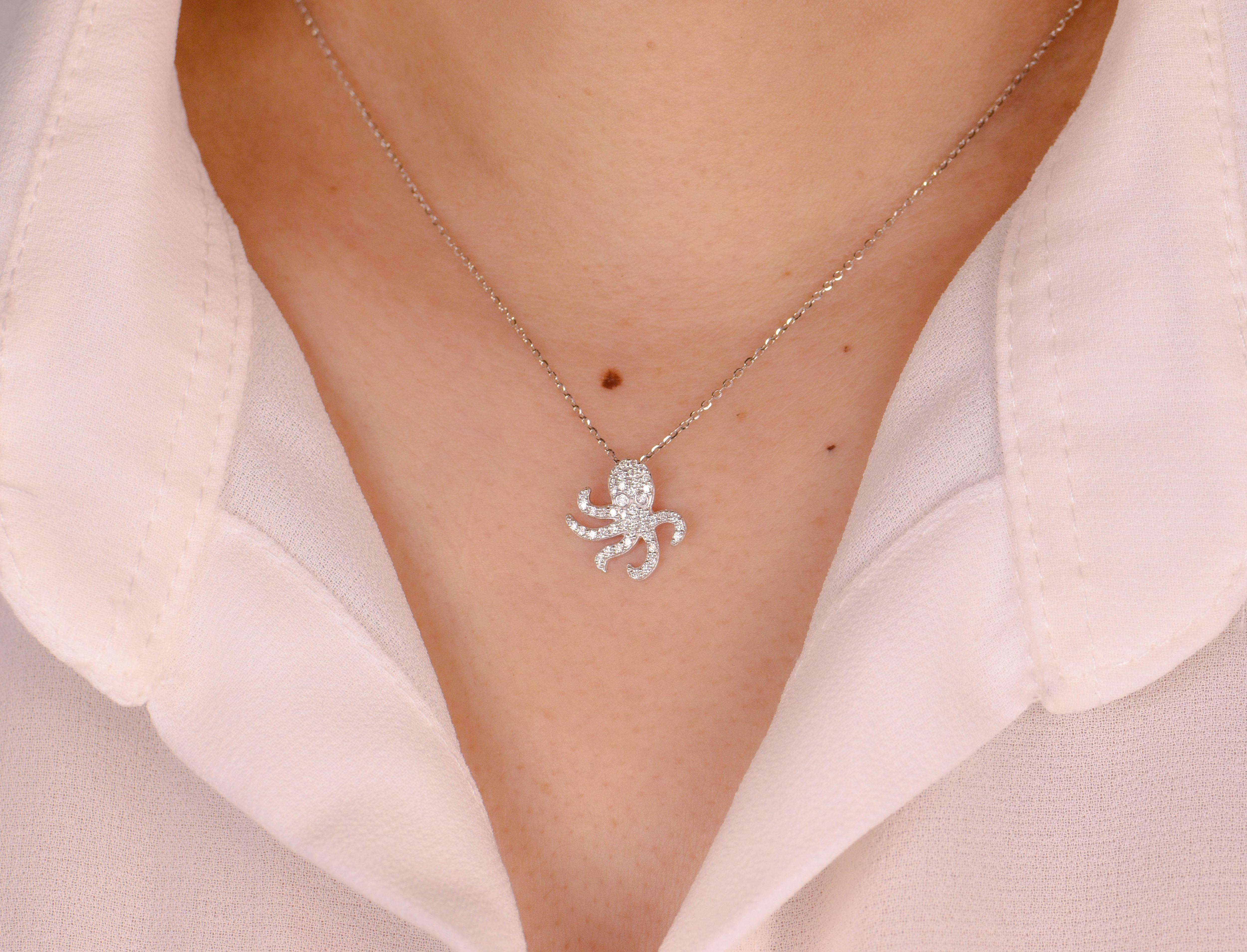 14k Gold Octopus Diamond Necklace Ocean Marine Life Jewelry For Sale 6