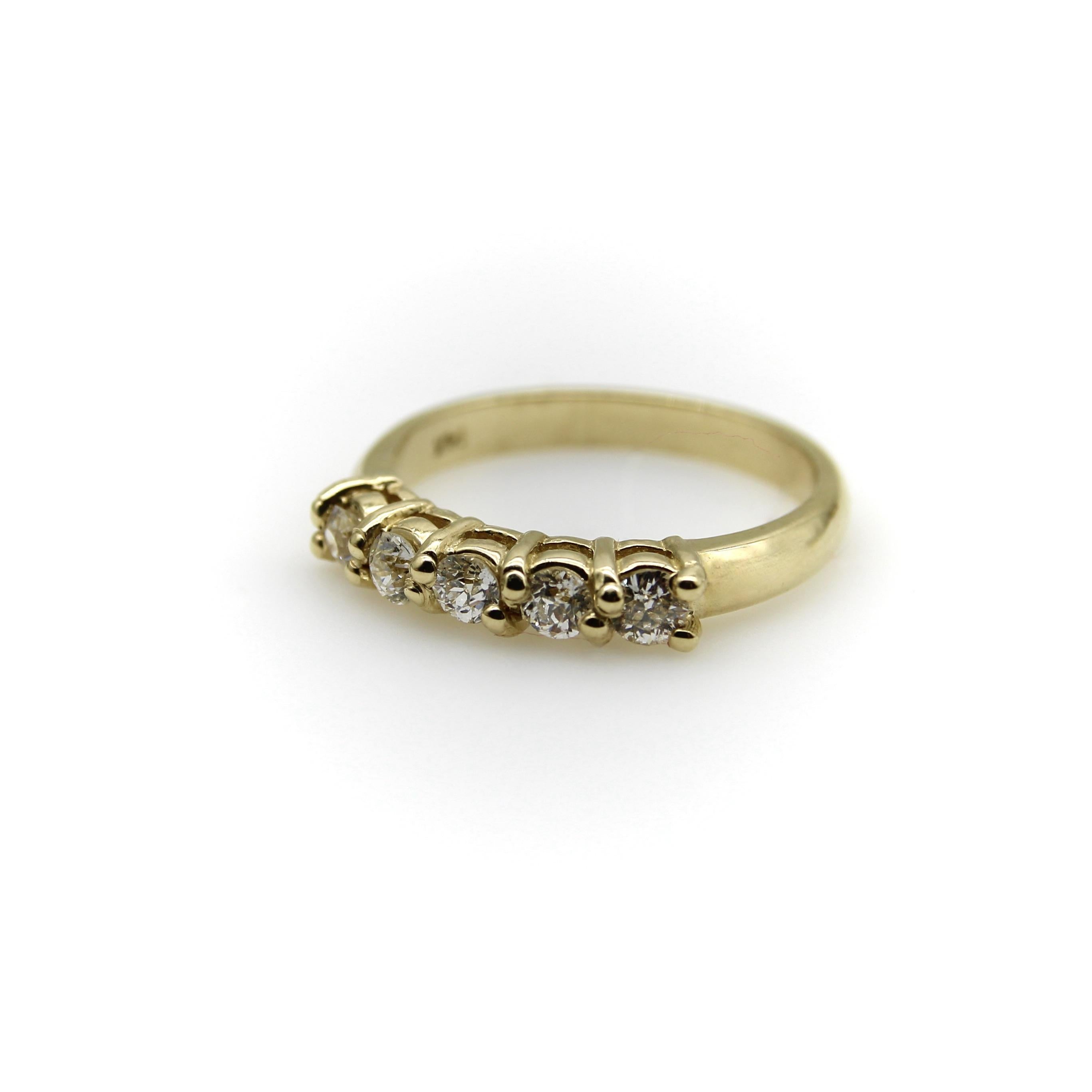 Taille vieille Europe Bague à cinq pierres en or 14K, taille européenne ancienne Signature en vente