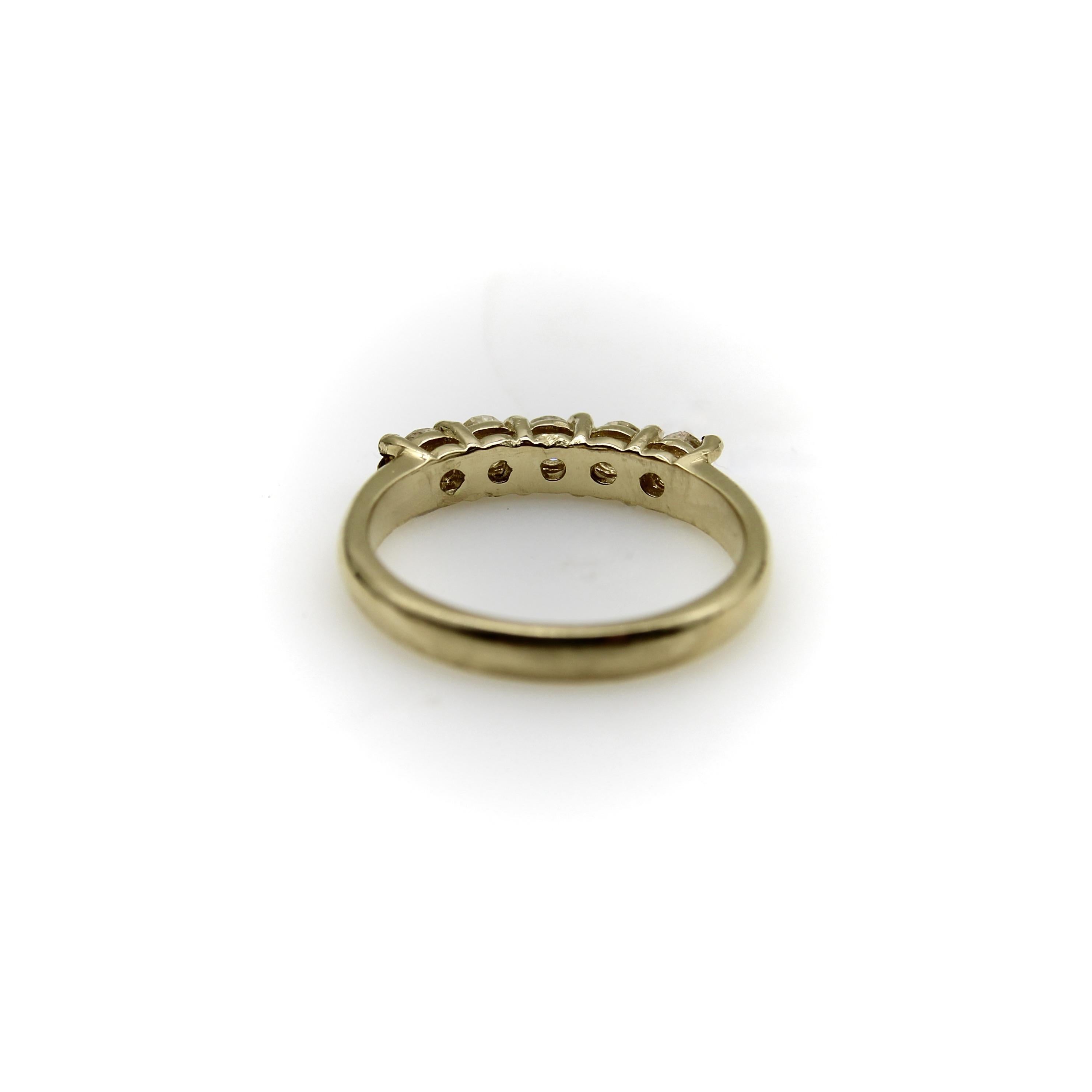 Bague à cinq pierres en or 14K, taille européenne ancienne Signature en vente 1