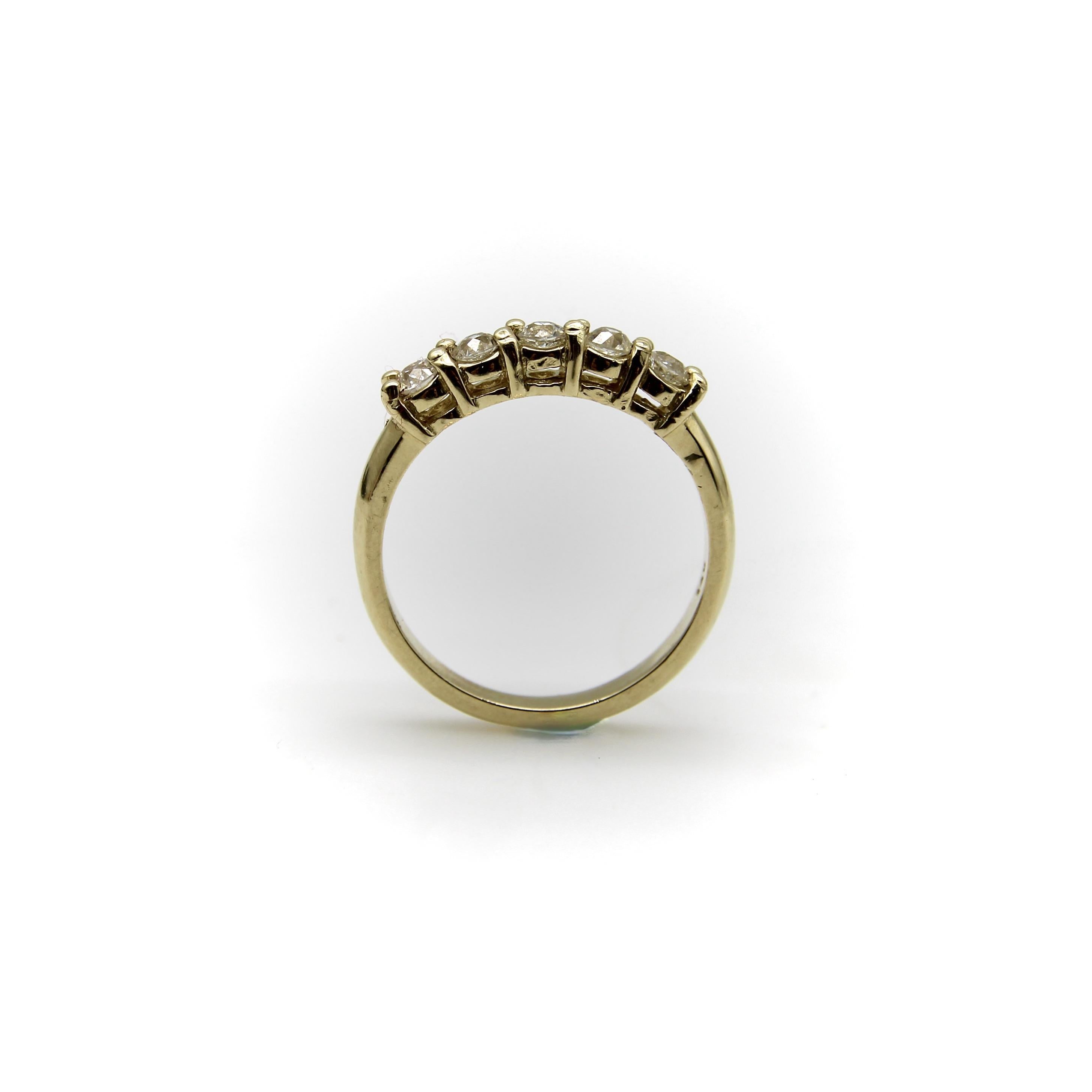 Bague à cinq pierres en or 14K, taille européenne ancienne Signature en vente 2