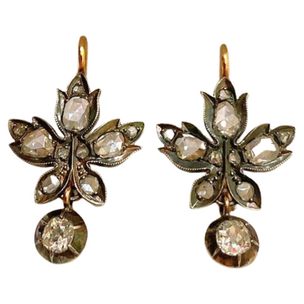 Old Mine Cut Diamond Gold Earrings