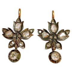 Old Mine Cut Diamond Gold Earrings
