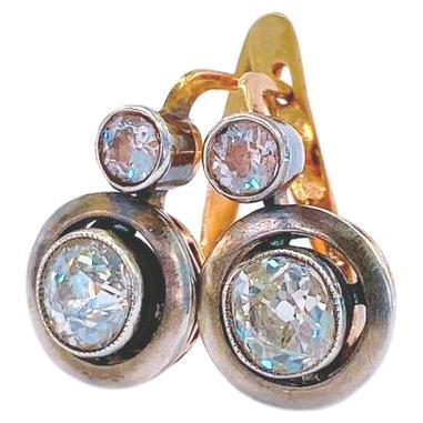 Old Mine Cut Diamond 2 Carat Gold Earrings