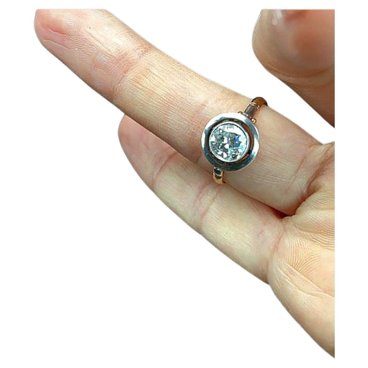 Women's Old Mine Cut Diamond Solitair Gold Ring For Sale