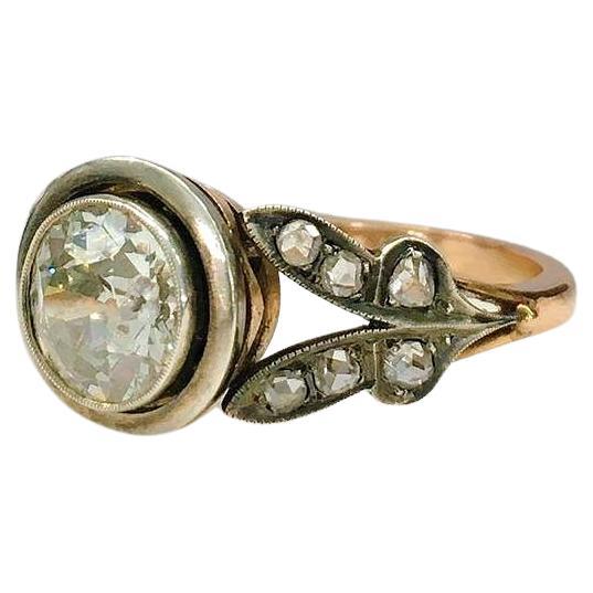 14k Gold solitare Ring mit 1 großen alten Mine geschliffenen Diamanten Durchmesser 7,3mm und Ringkopf Durchmesser 10,35mm eine Schätzung Gewicht von 1,35/1,40 Karat H Farbe weiß clearity Einschlüsse in antiken Stil Ring Einstellung in 3 Goldton