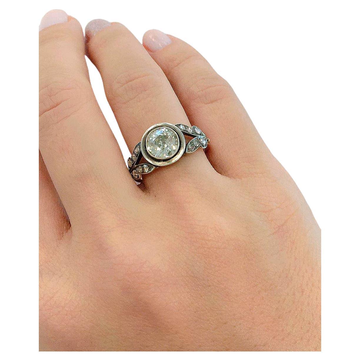 Alter Minenschliff Diamant Solitare Gold Ring 2