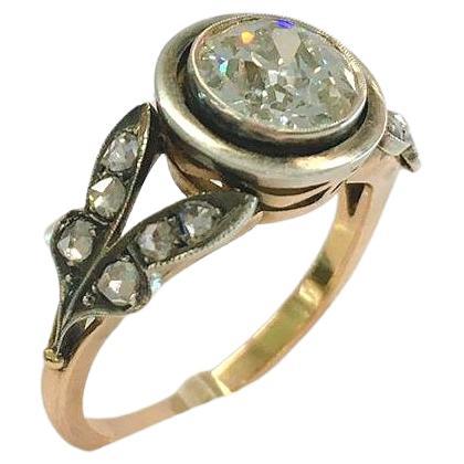 Alter Minenschliff Diamant Solitare Gold Ring im Zustand „Gut“ in Cairo, EG