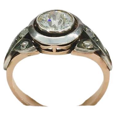  Alter Minenschliff Diamant Solitare Gold Ring im Zustand „Gut“ im Angebot in Cairo, EG