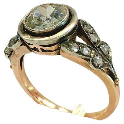 Alter Minenschliff Diamant Solitare Gold Ring Damen