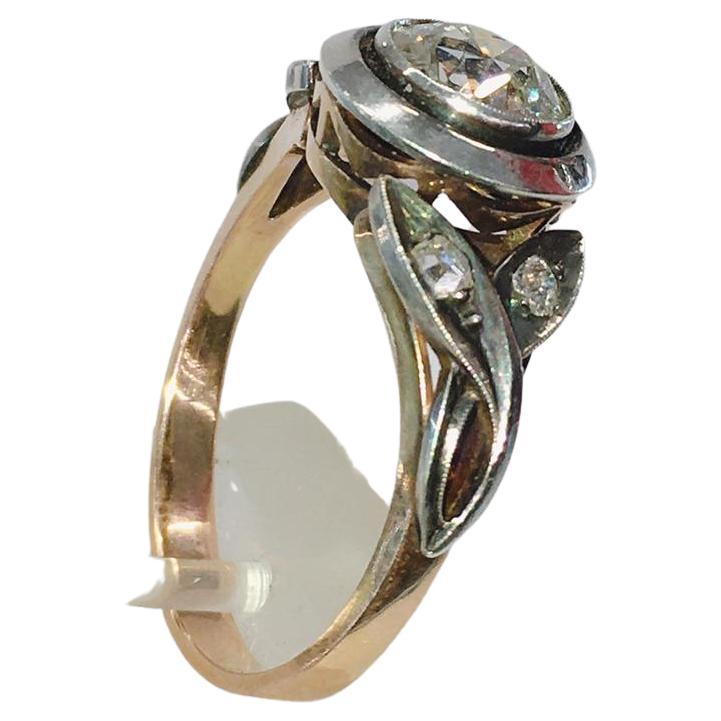 Alter Minenschliff Diamant Solitare Gold Ring im Angebot 1
