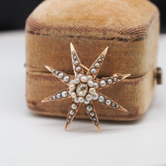 14k Gold Old Mine Diamond and Pearl Pendant and Brooch