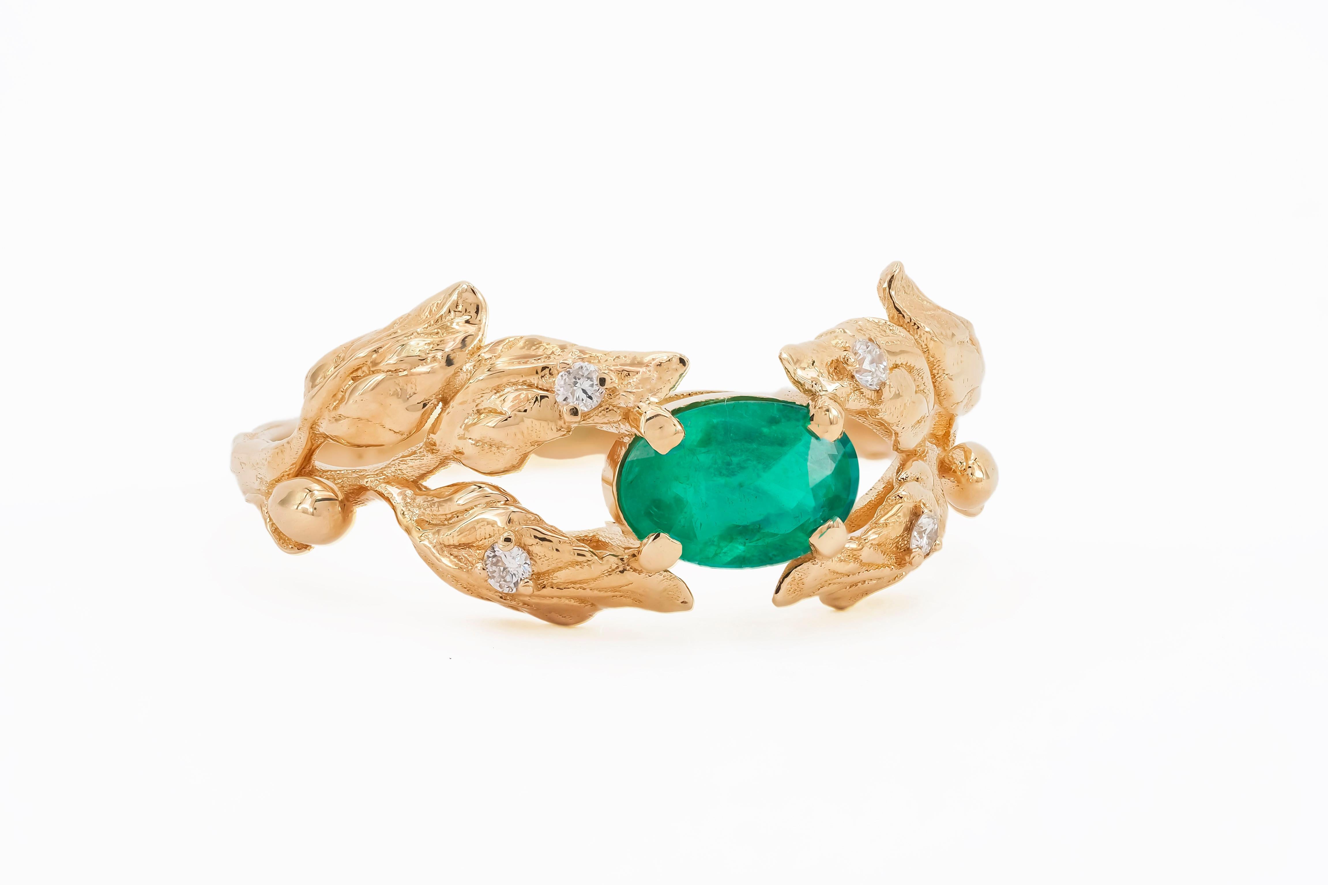 Im Angebot: Ovaler Smaragd-Ring aus 14 Karat Gold () 6