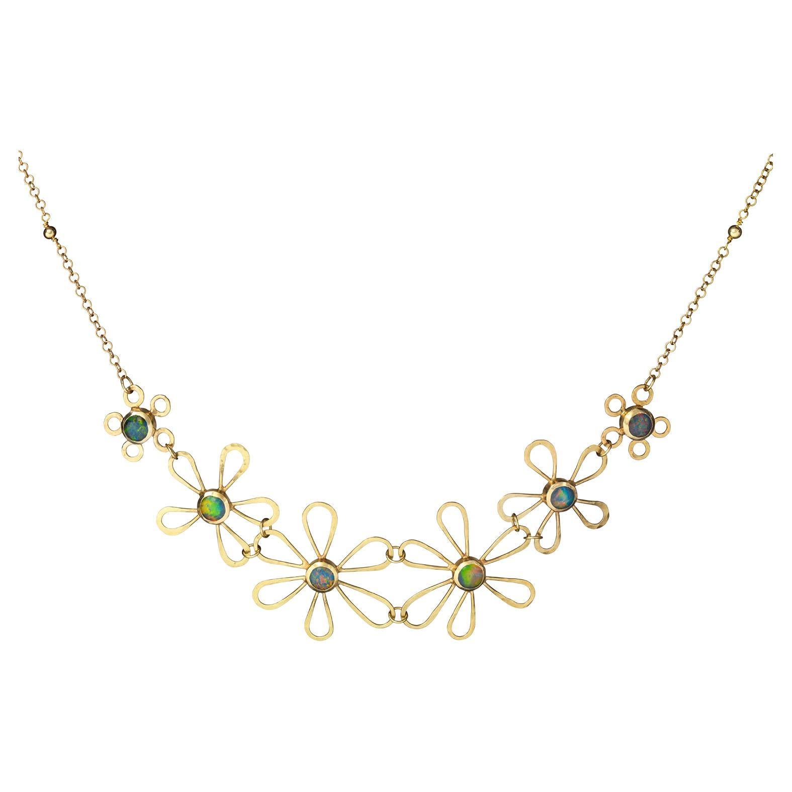 14k Gold One-of-a-kind Daisy Chain Necklace with Opals For Sale
