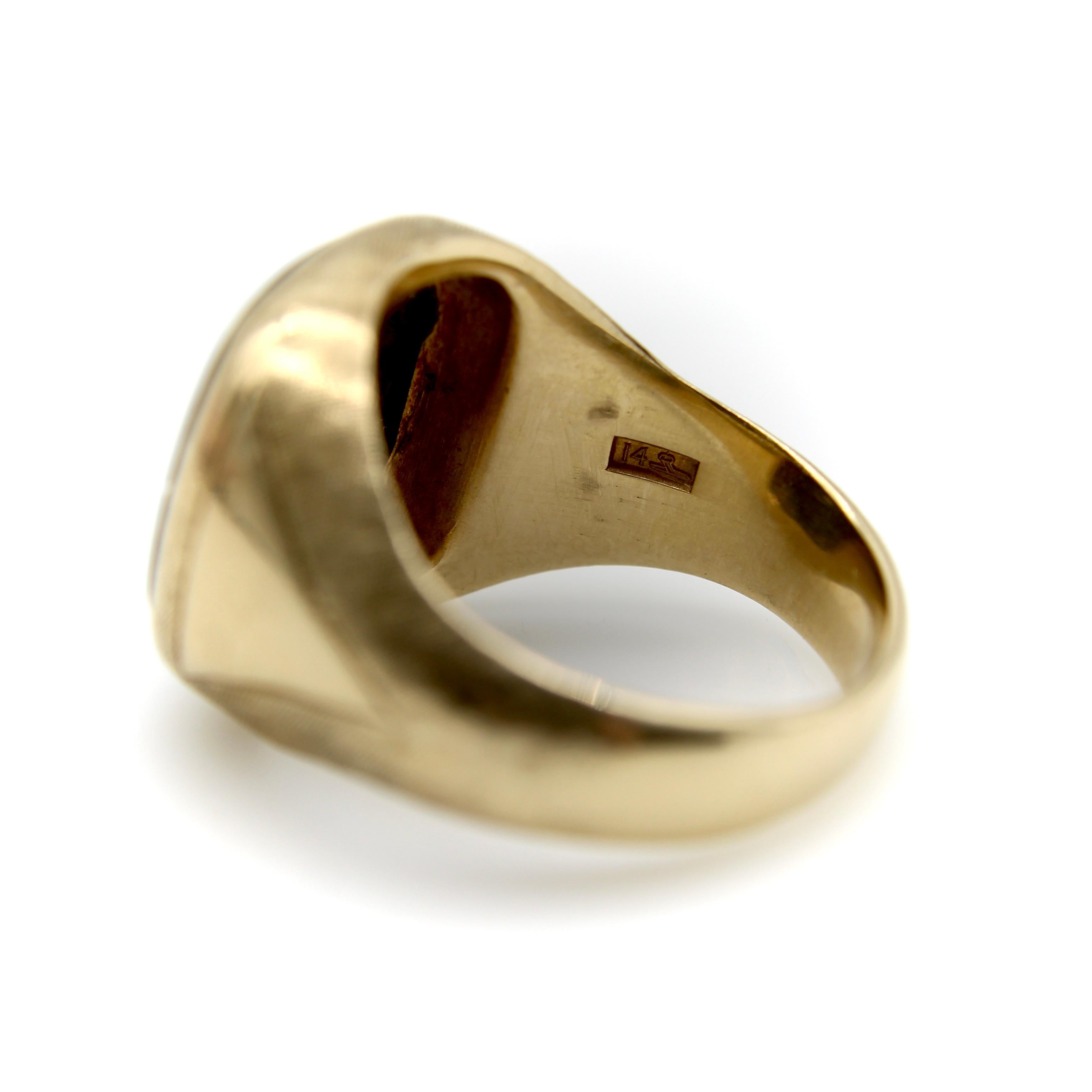 14K Gold Onyx and Diamond Signet Ring  For Sale 1