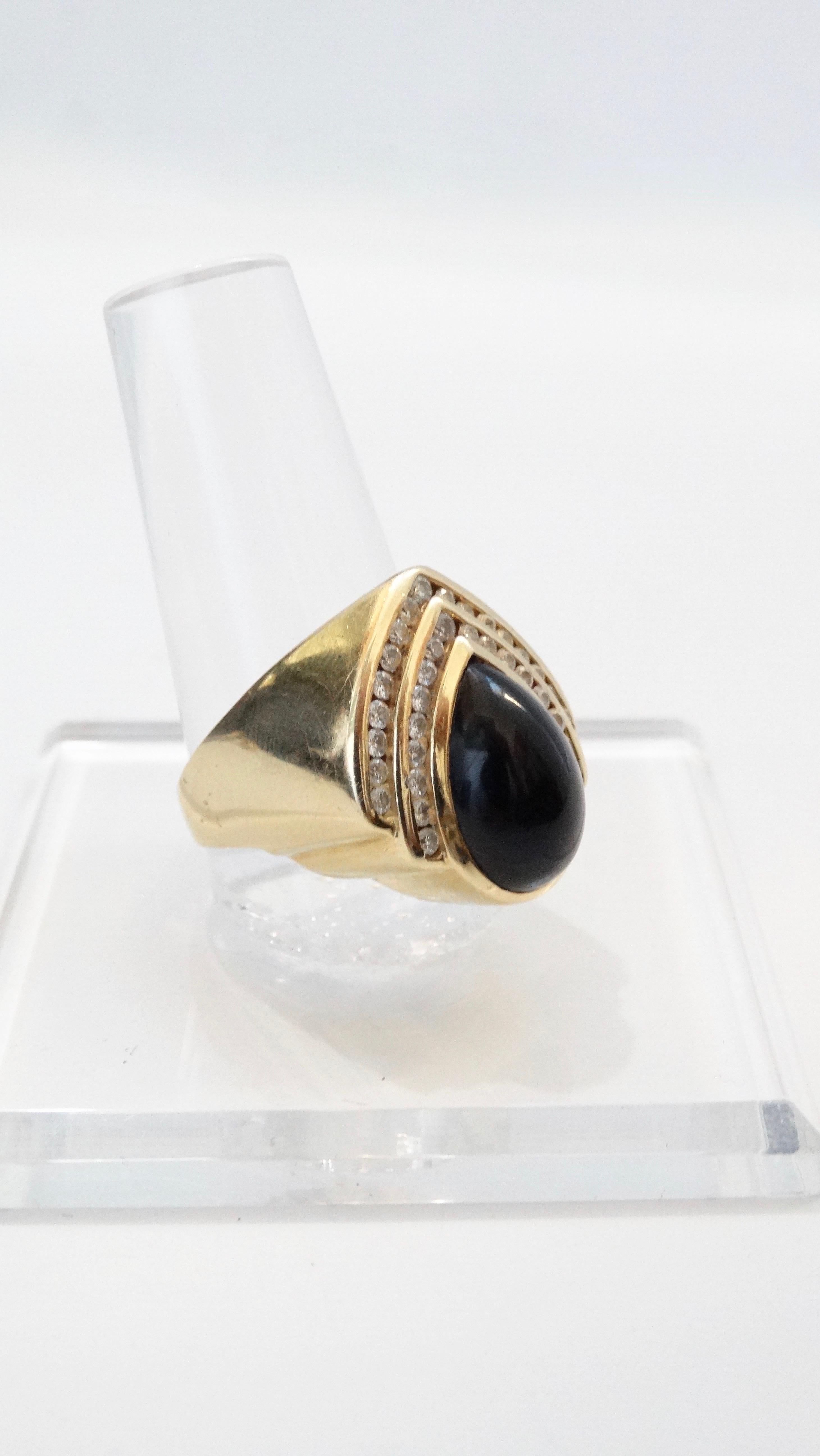 Pear Cut Onyx Teardrop Earrings and Ring with Diamonds 14k Gold For Sale