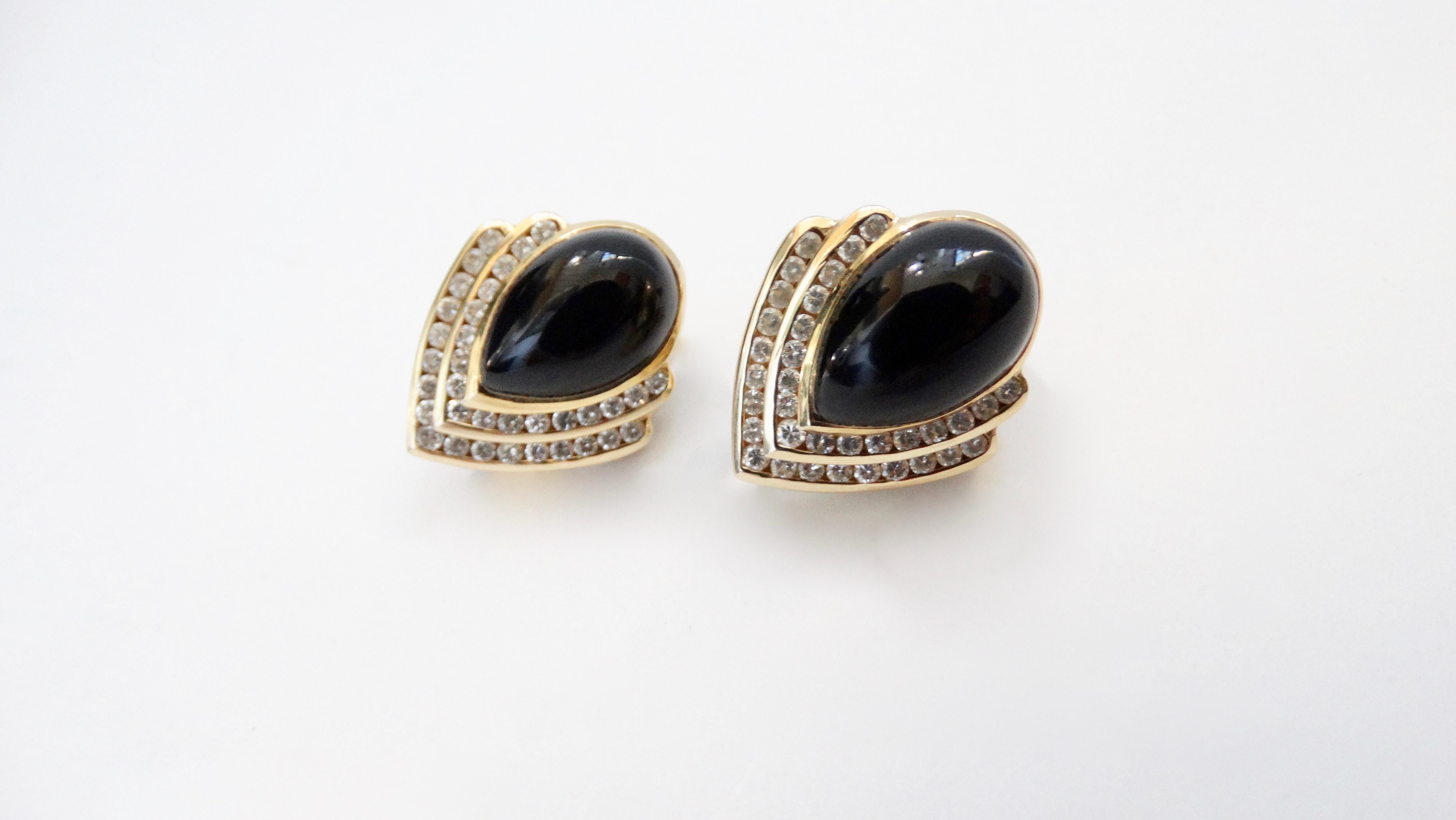 Onyx Teardrop Earrings and Ring with Diamonds 14k Gold In Good Condition For Sale In Scottsdale, AZ