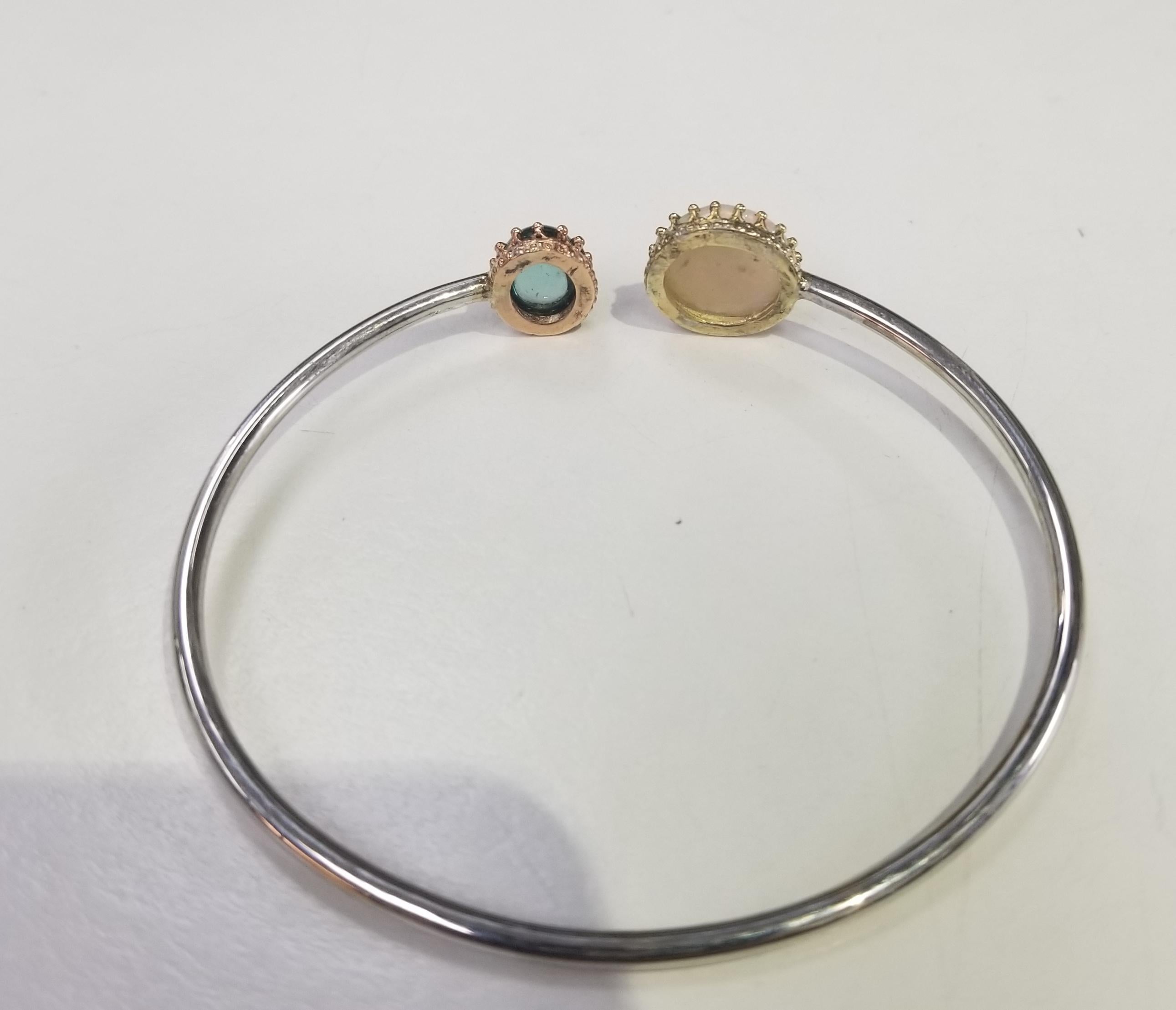 Modern 14 Karat Gold Opal and Blue Topaz Bracelet For Sale