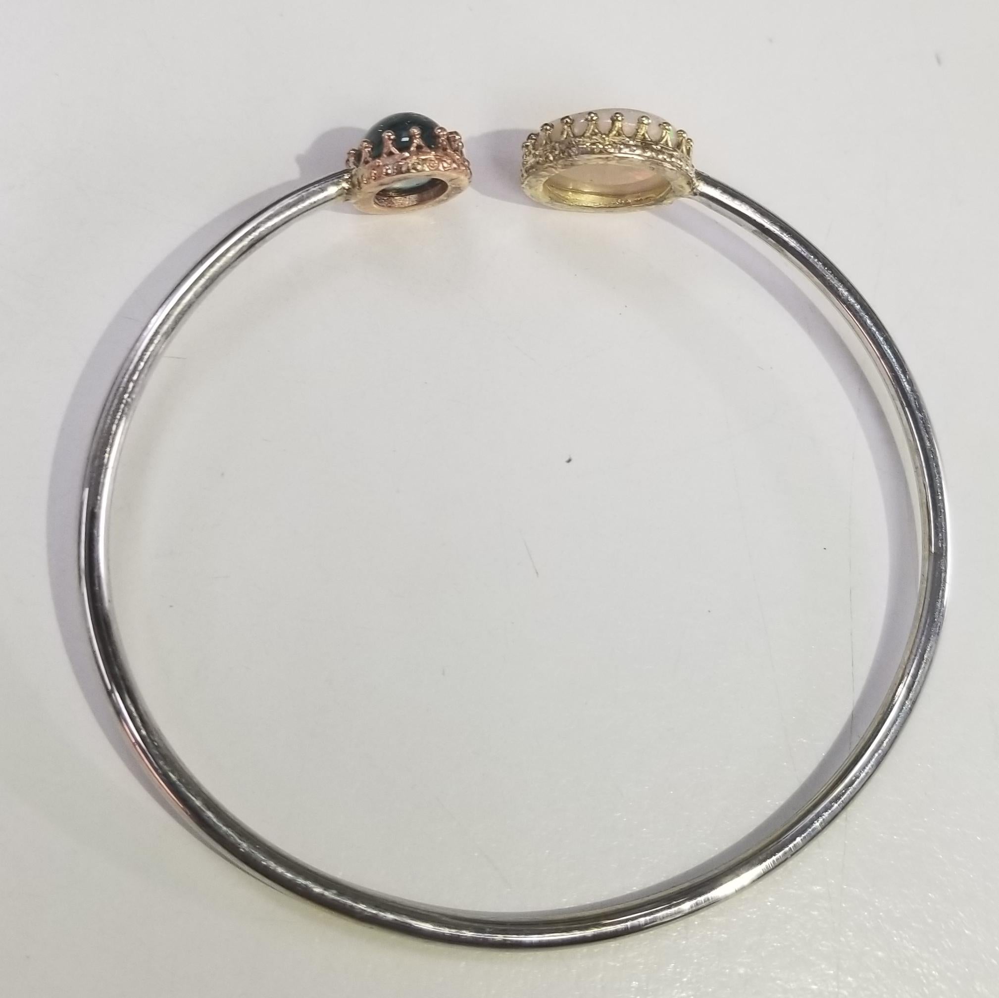 Oval Cut 14 Karat Gold Opal and Blue Topaz Bracelet For Sale