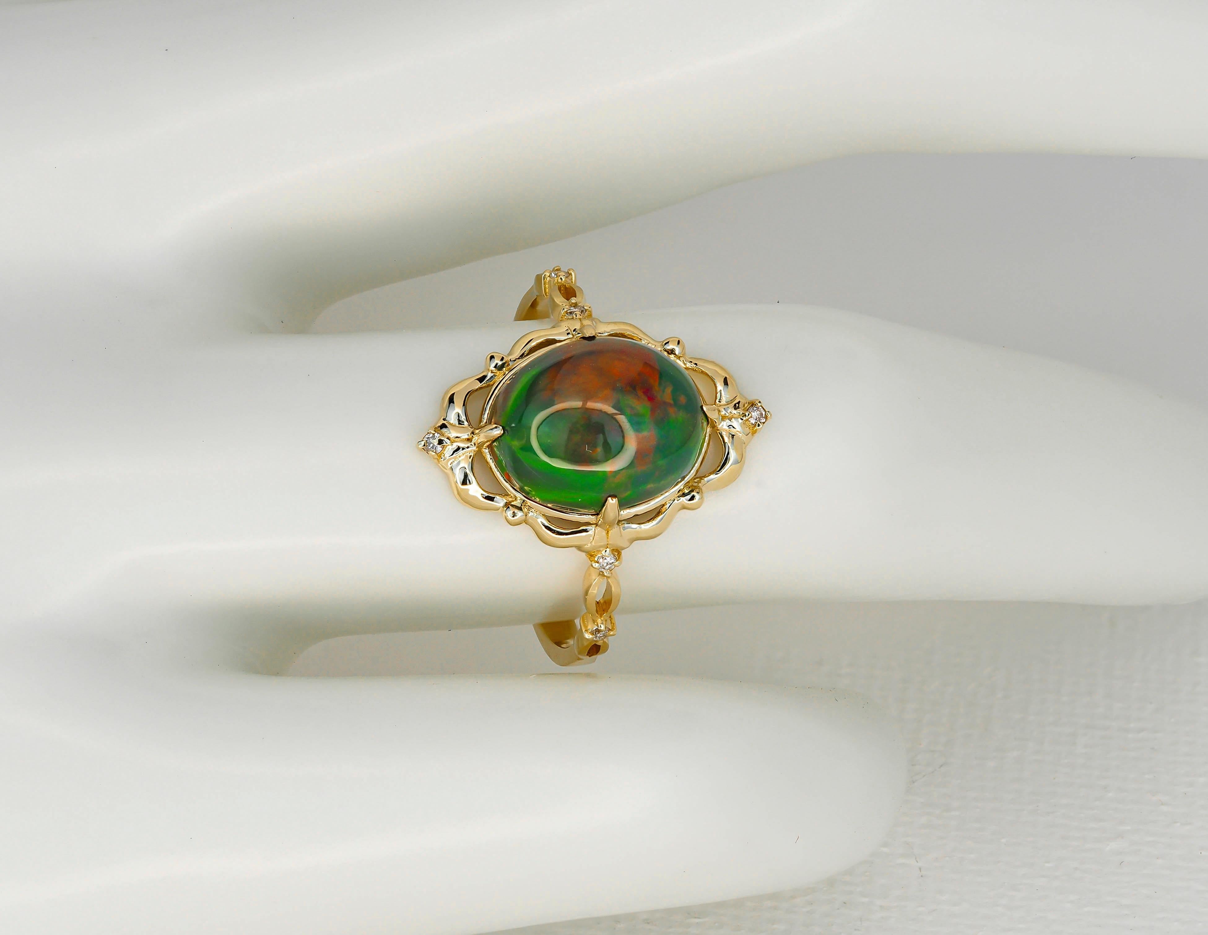 For Sale:  14k Gold Opal and Diamonds Ring 10